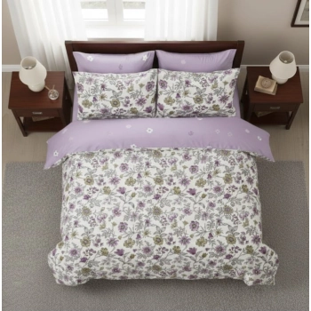 Pościel 160x200 bawełna satynowa  fioletowe kwiaty PK673 z prześcieradłem